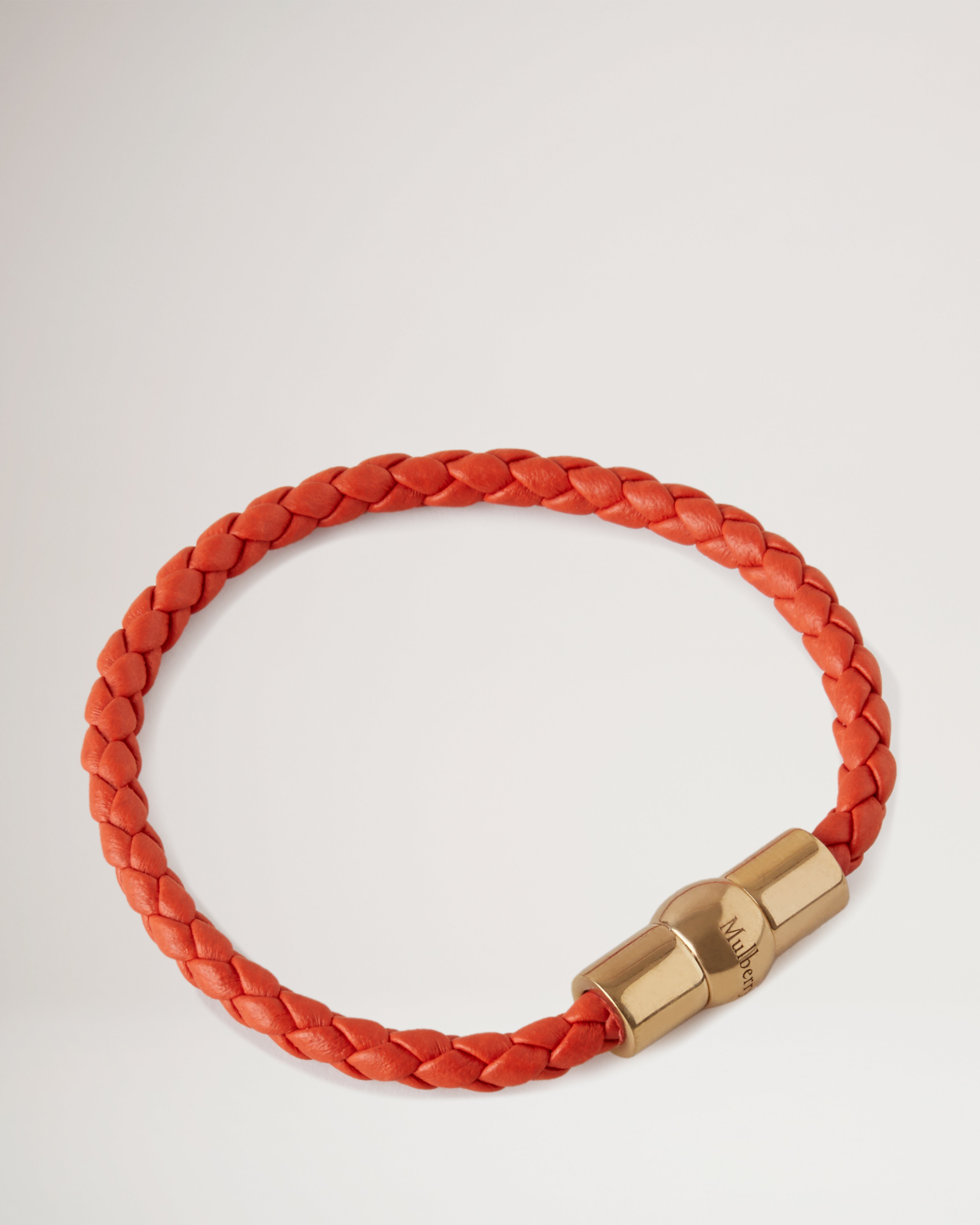 Iris Leather Bracelet, Coral Orange Silky Calf & Gold plated Stainless  Steel, Iris