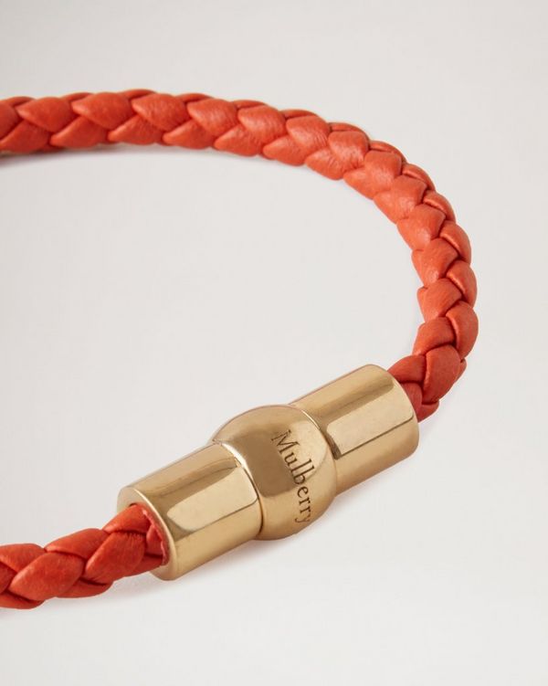 Iris Leather Bracelet, Coral Orange Silky Calf & Gold plated Stainless  Steel, Iris