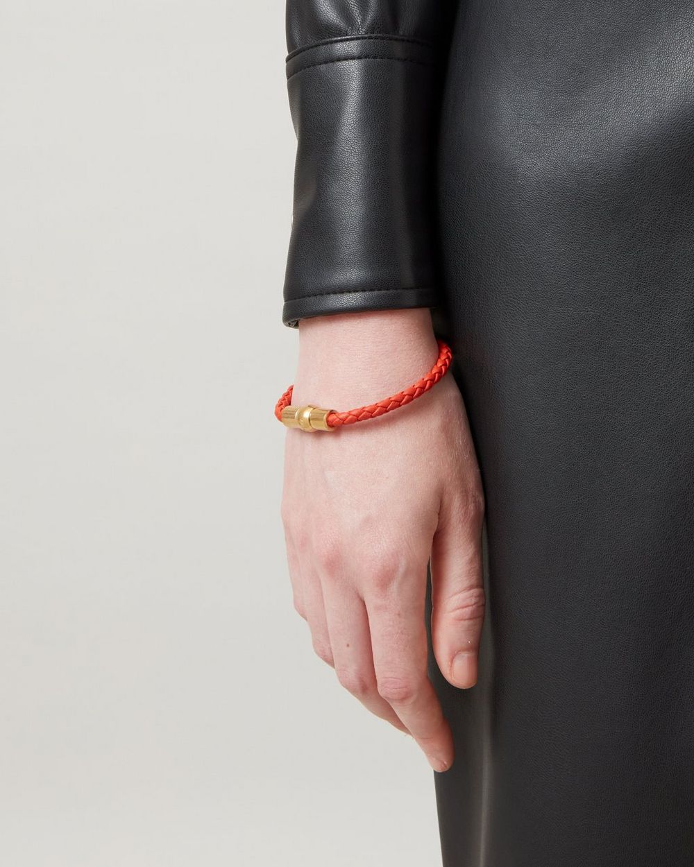 Iris Leather Bracelet, Coral Orange Silky Calf & Gold plated Stainless  Steel, Iris