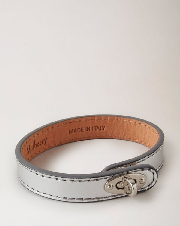 Bayswater Thin Bracelet, Silver Crinkled Metallic Leather, Bayswater