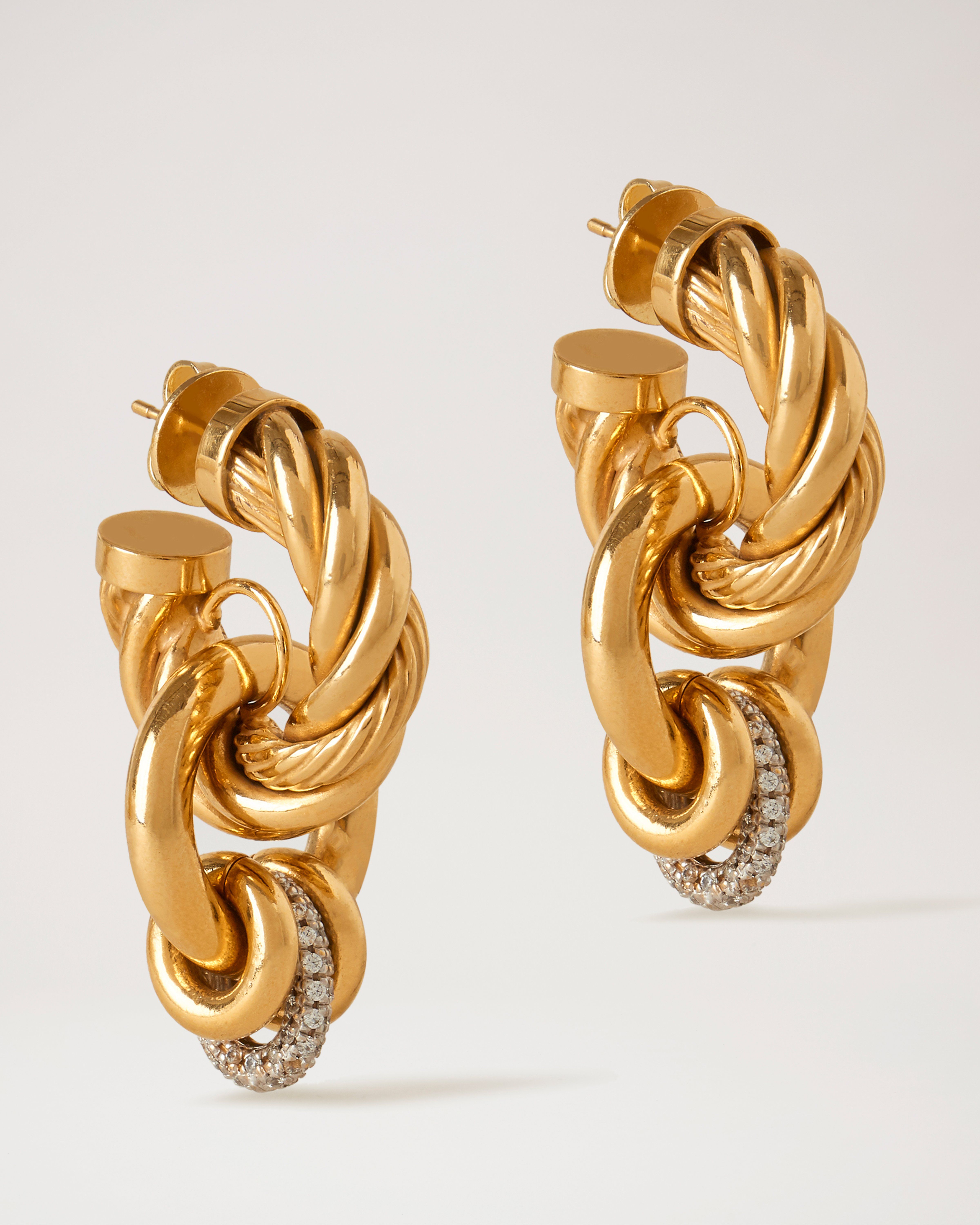 Twist Multi-hoops Earring, Gold & Crystal Brass & Glass, Women