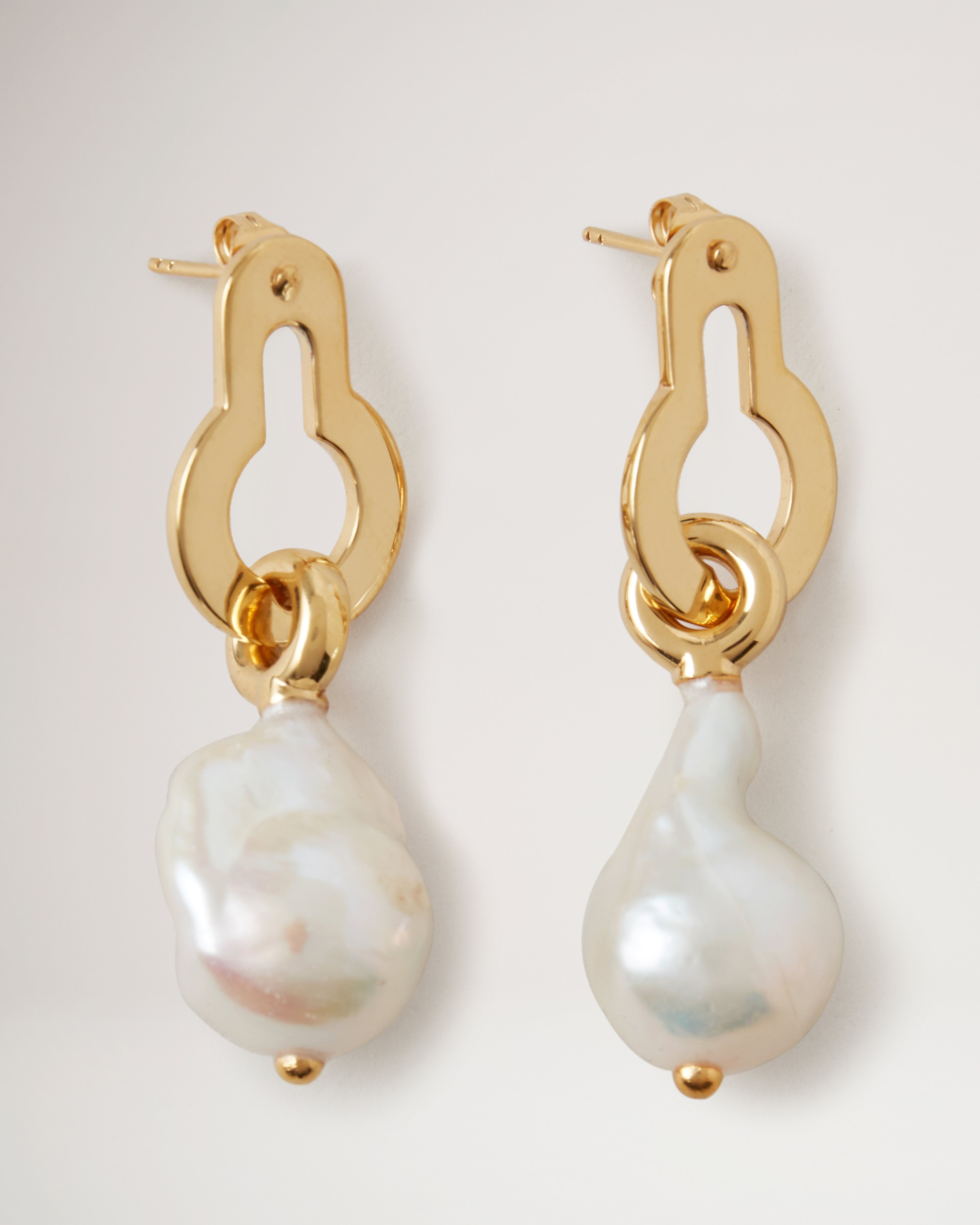 Louis Vuitton Gold, Cultured Pearl and Charm Hoop Earrings , Contemporary Jewelry