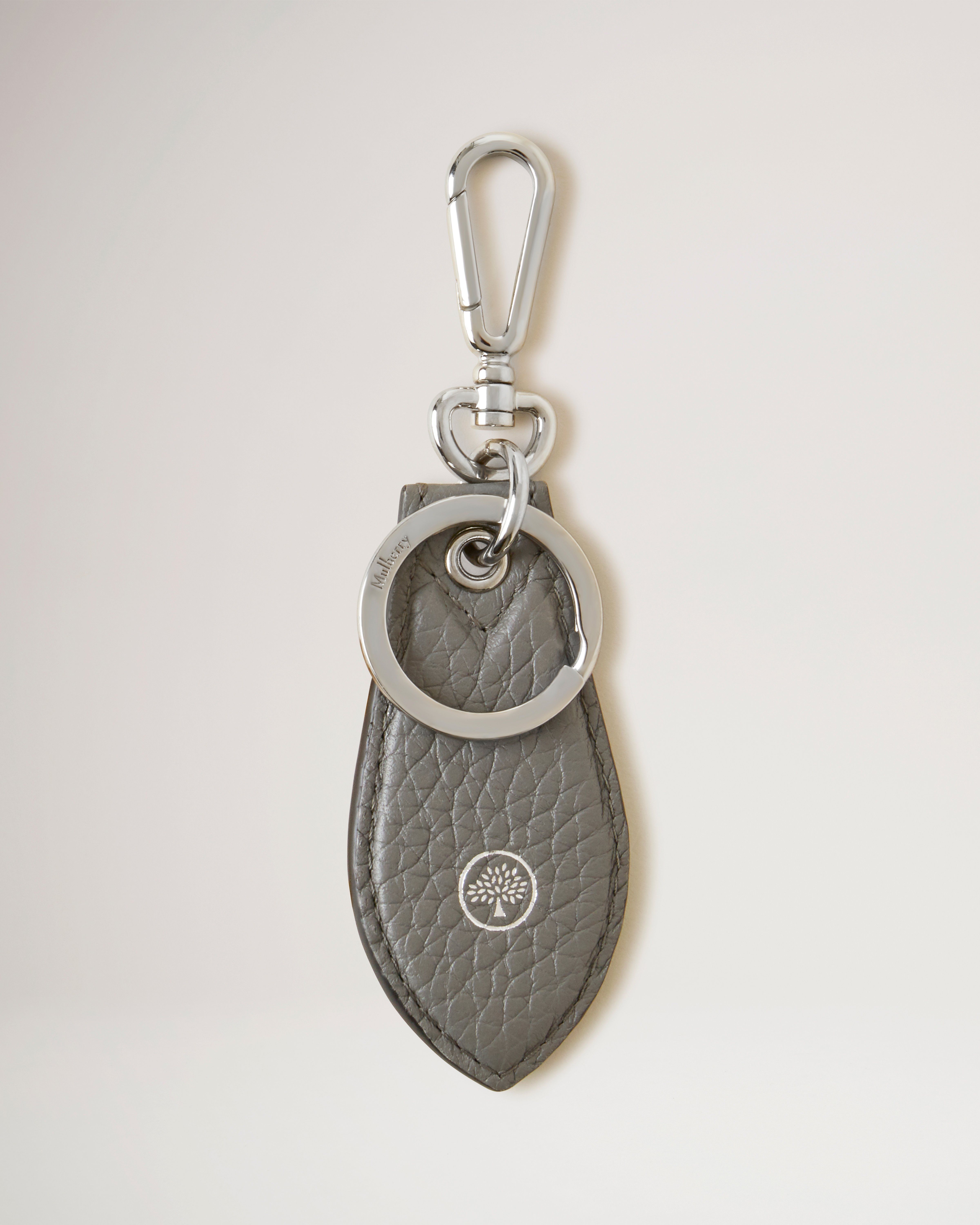 Leather Tab Keyring | Charcoal Heavy Grain | Women | Mulberry