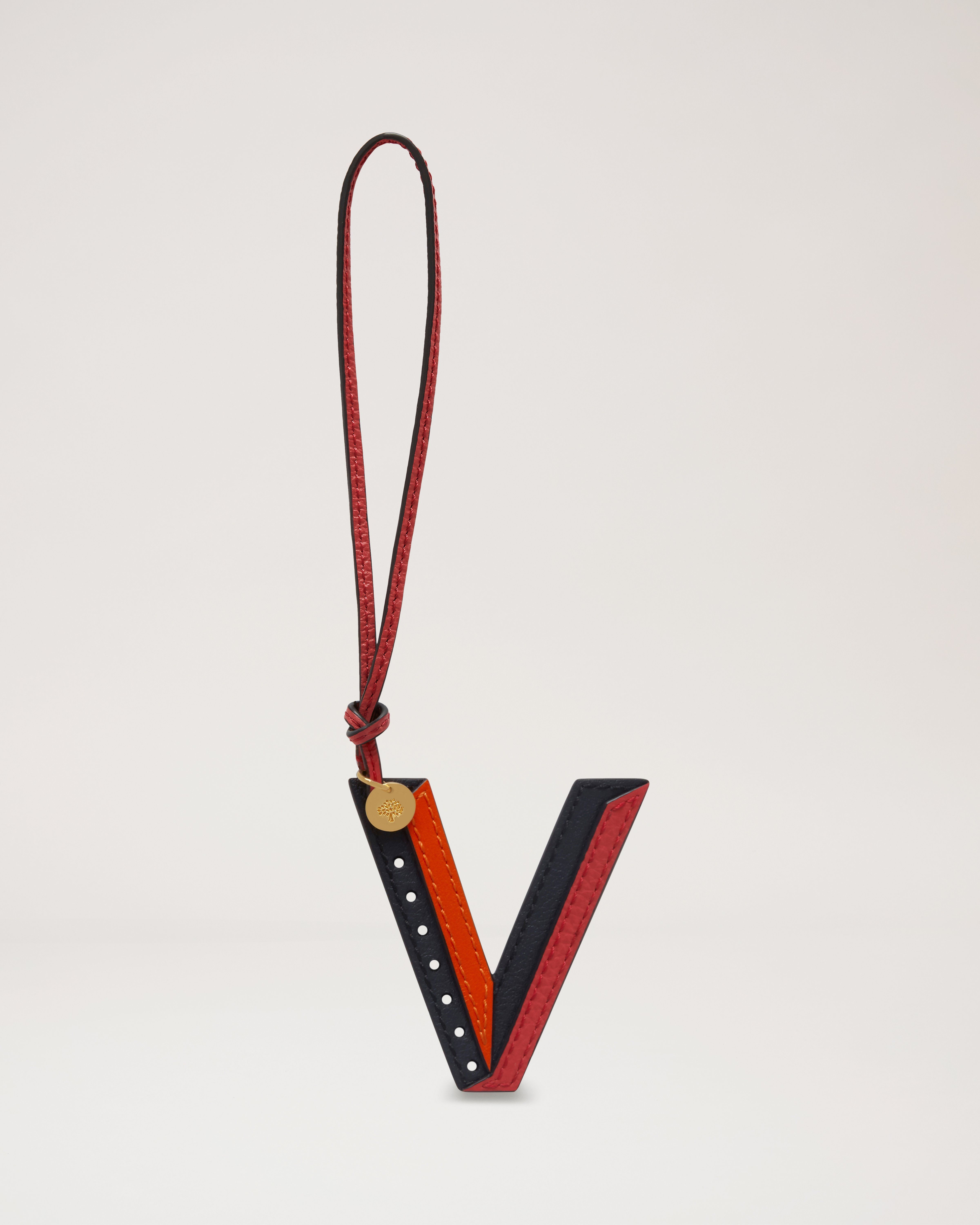 Tri-Colour Leather Keyring - V