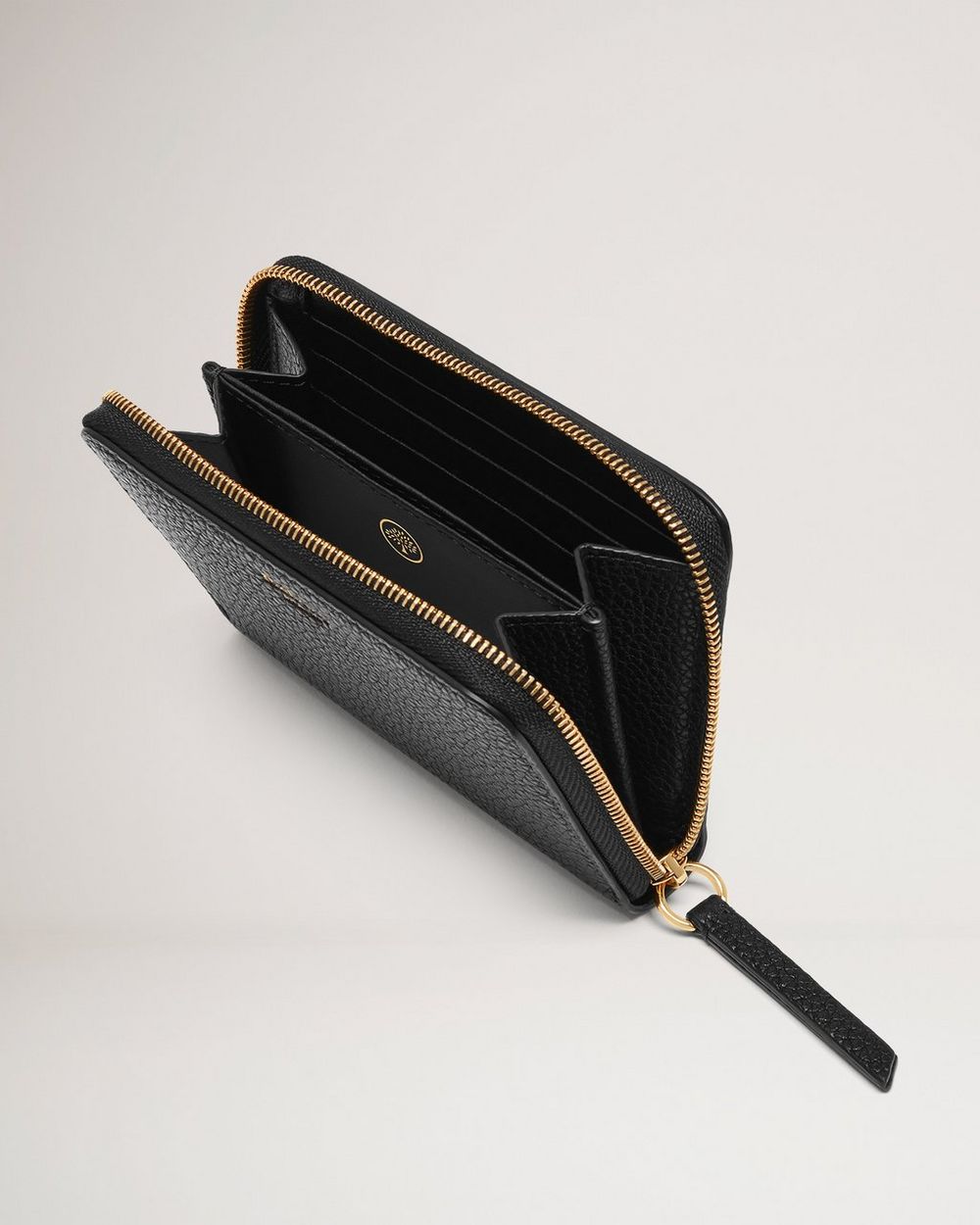 Gusseted Leather Coin Purse with Zipper - Black