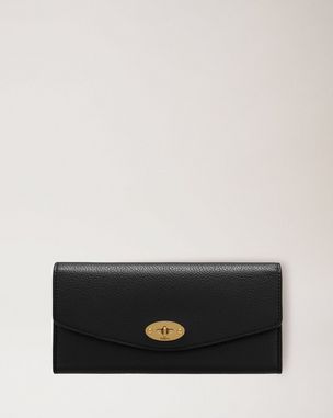 Mulberry Plaque Continental Wallet in Black Nappa with Shiny Pale