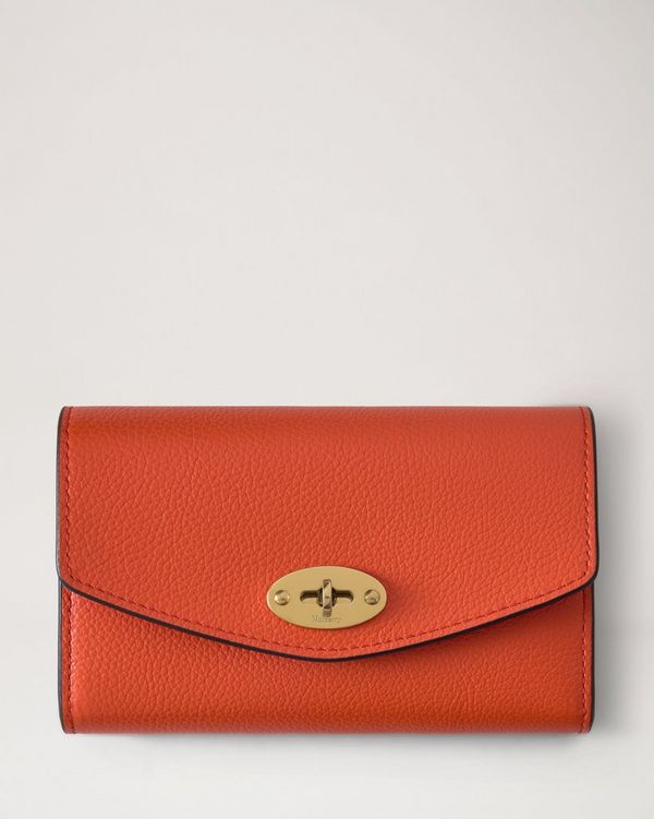 Mulberry | Medium Darley Wallet | Coral Orange Small Classic Grain