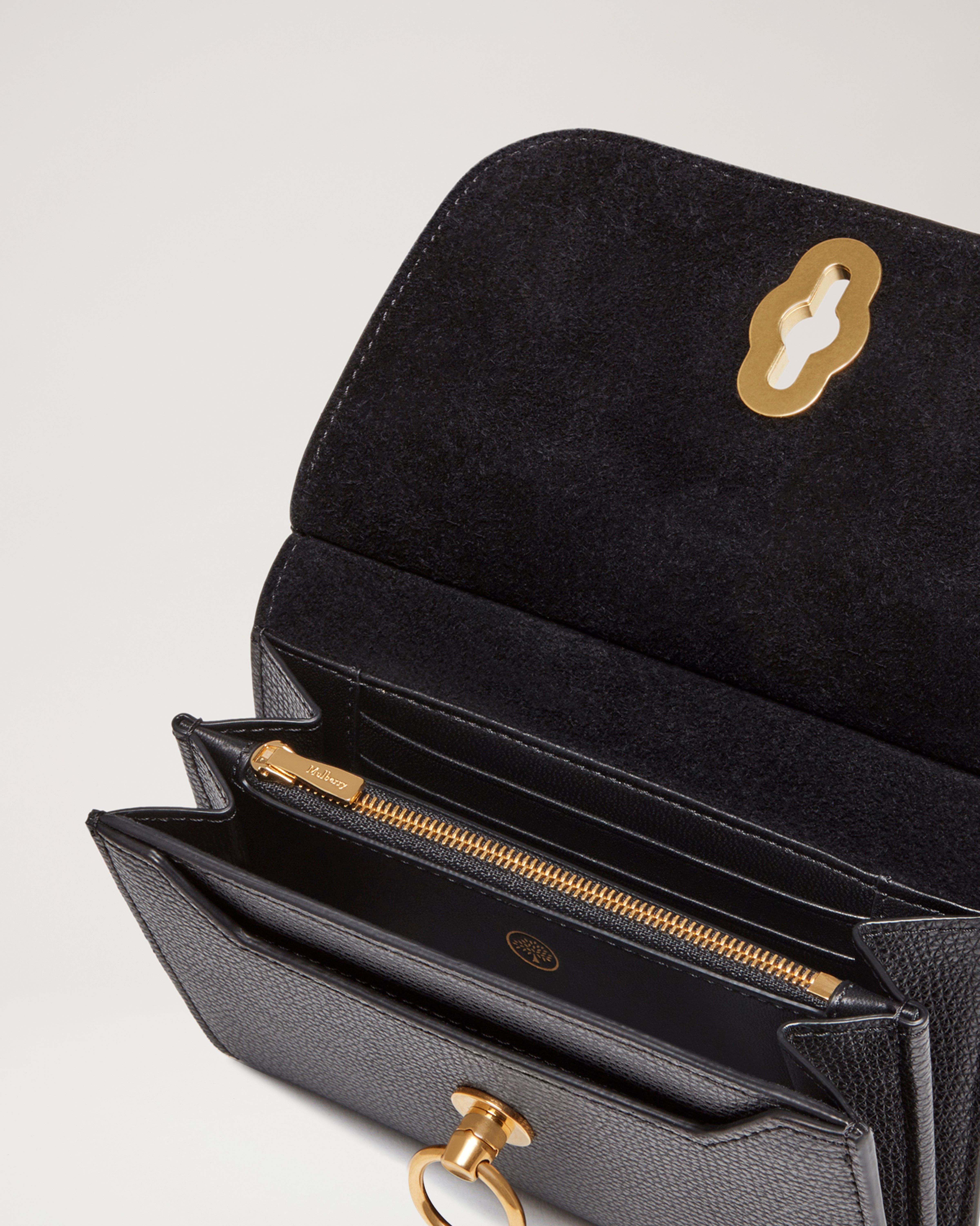 Amberley Medium Wallet Black Cross Grain Leather Women Mulberry