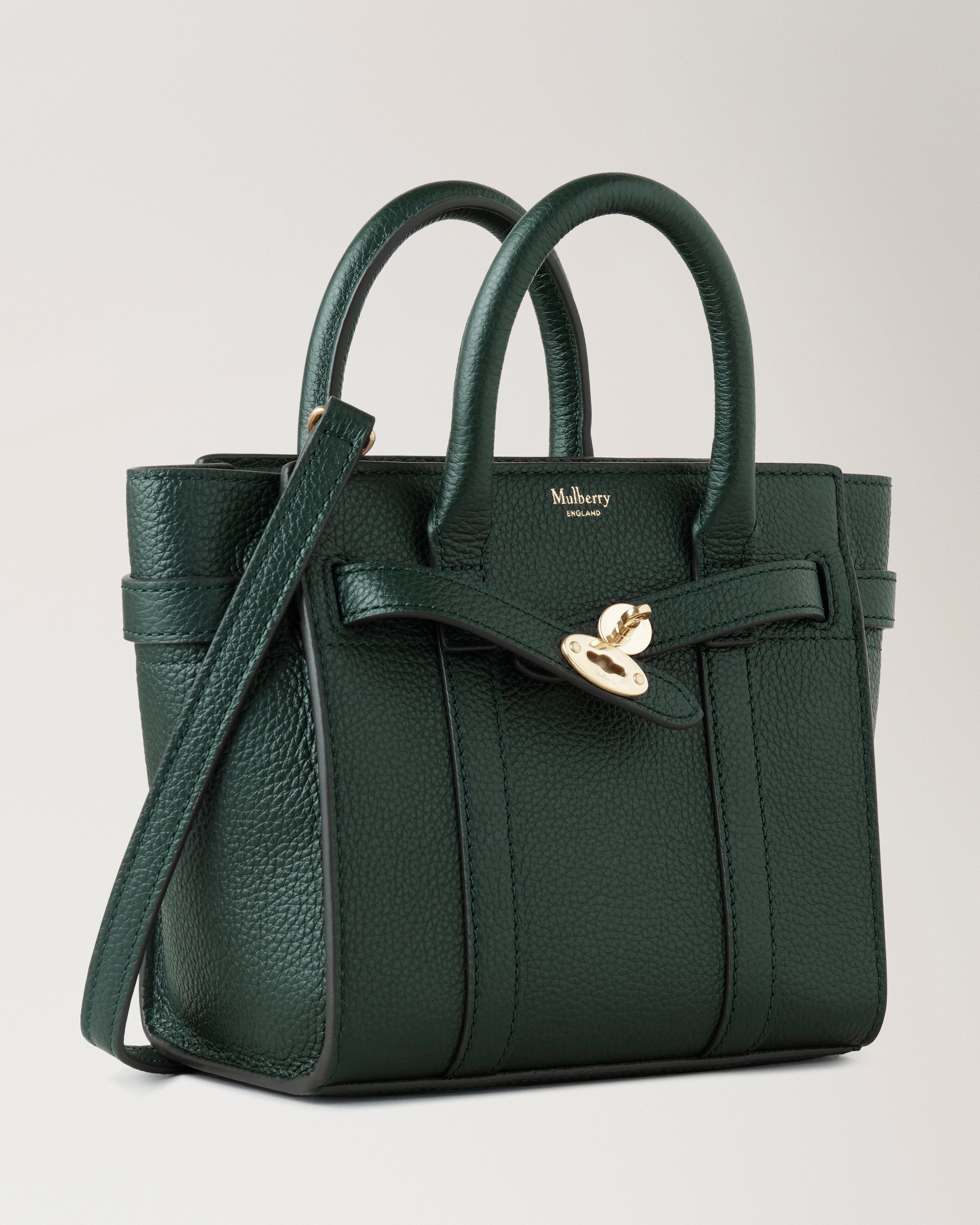 Micro Zipped Bayswater | Mulberry Green Small Classic Grain | Women ...