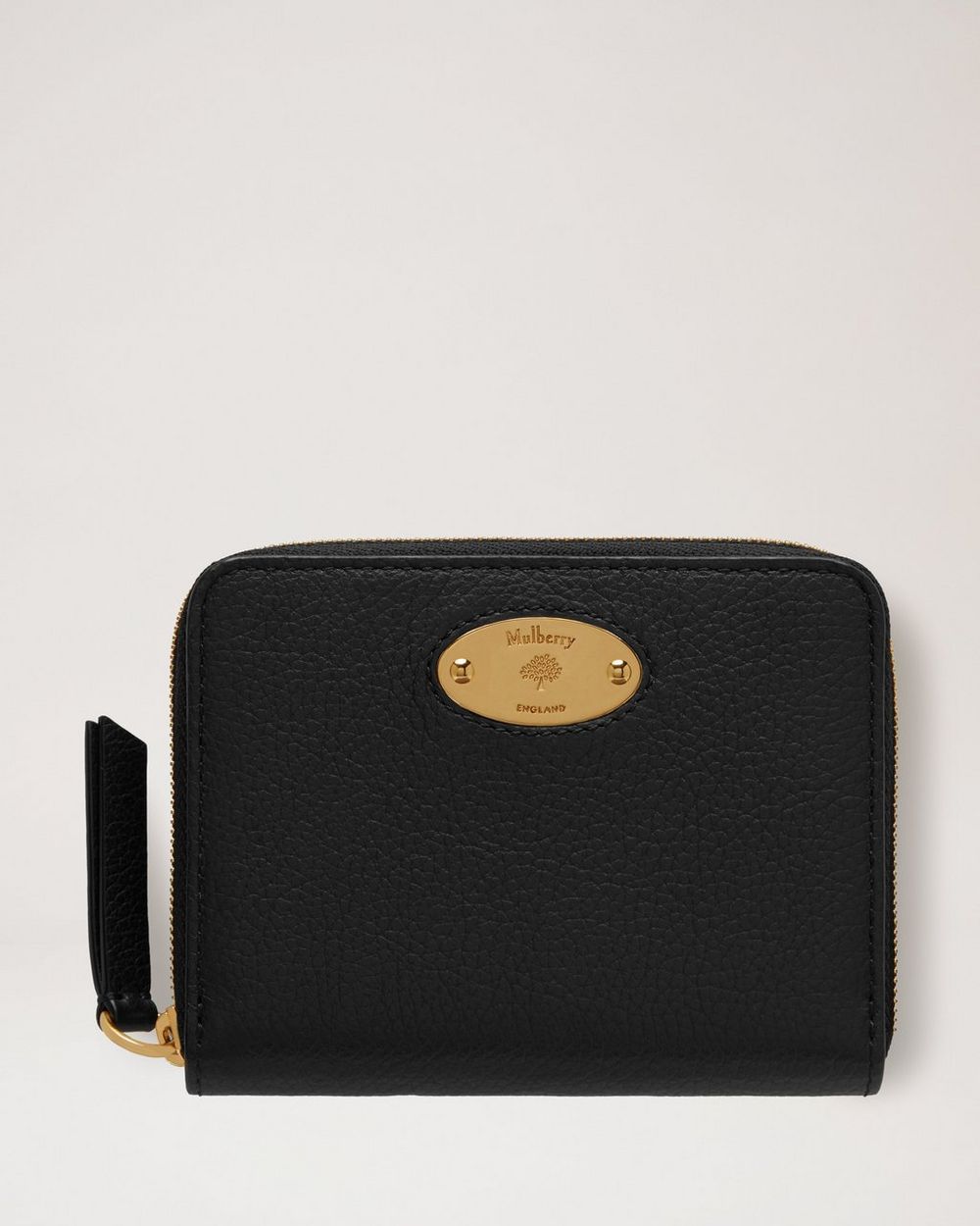 Mulberry Plaque Small Zip Around Purse Black Small Classic Grain
