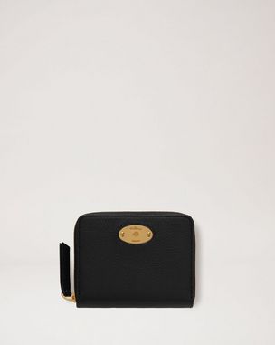 Small Zip Coin Pouch Black Small Classic Grain Women Mulberry