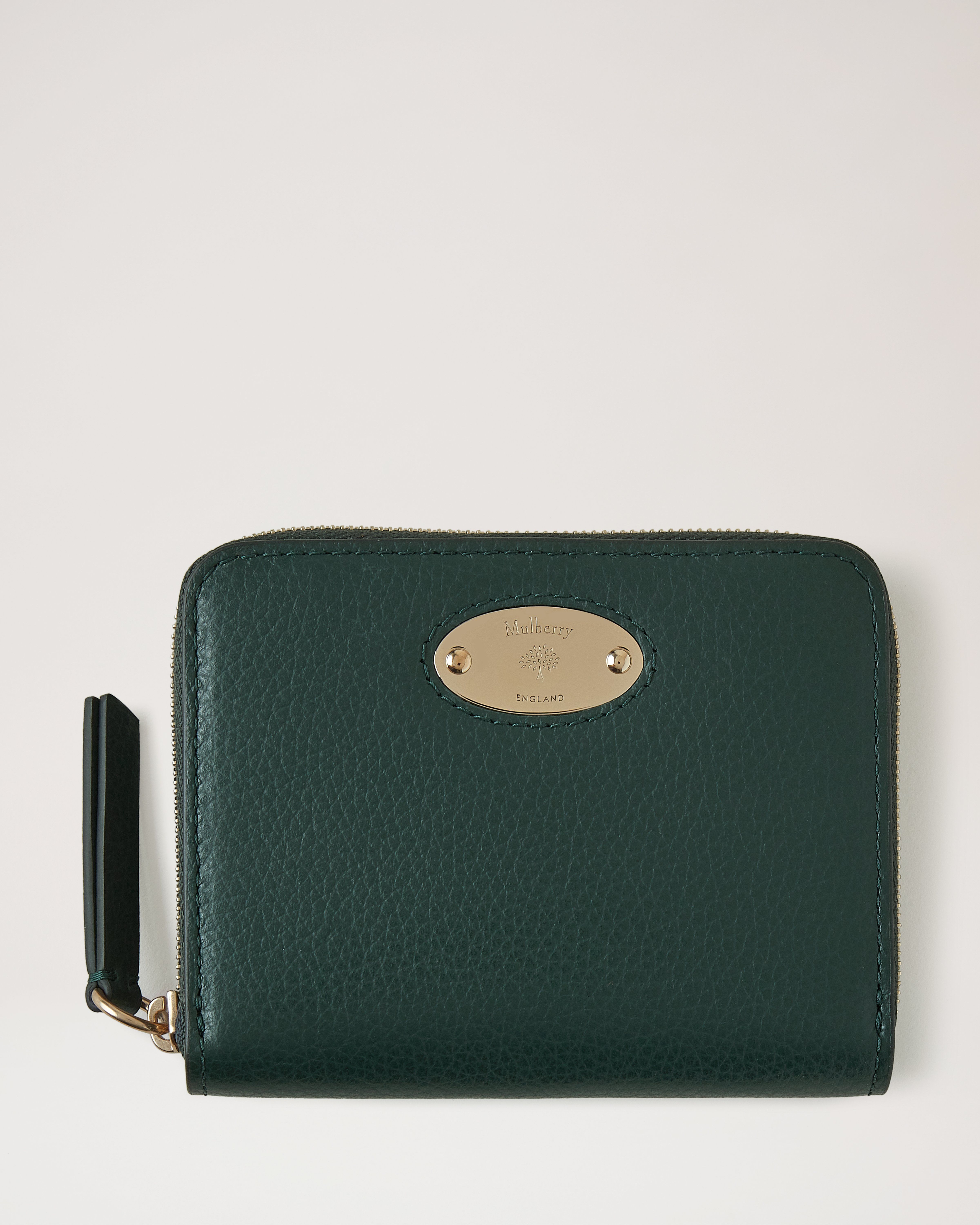 Mulberry Compact Zip Around Purse Wallet in Jungle Green Small Classic  Grain - SOLD