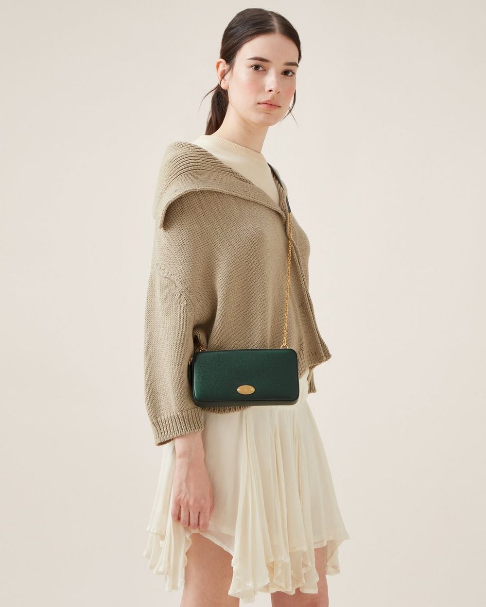 Mulberry Plaque Wallet on Chain Mulberry Green Small Classic Grain