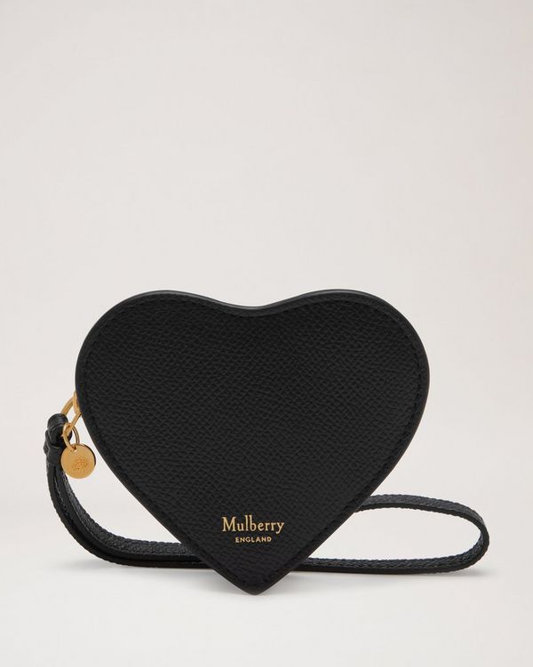 Heart Coin Zip Purse Black Small Printed Grain Gifts For Her