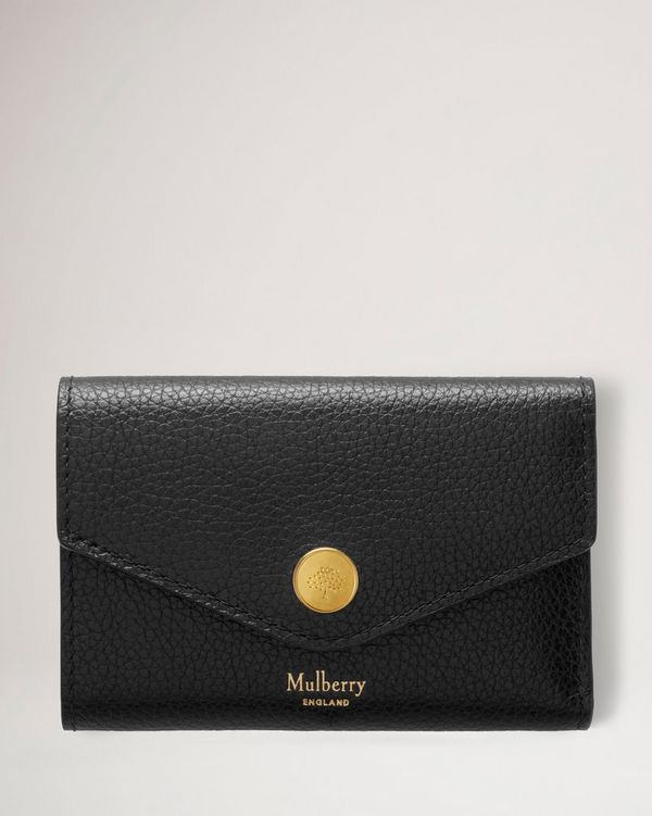 Folded Multi Card Wallet Black Small Classic Grain Women Mulberry