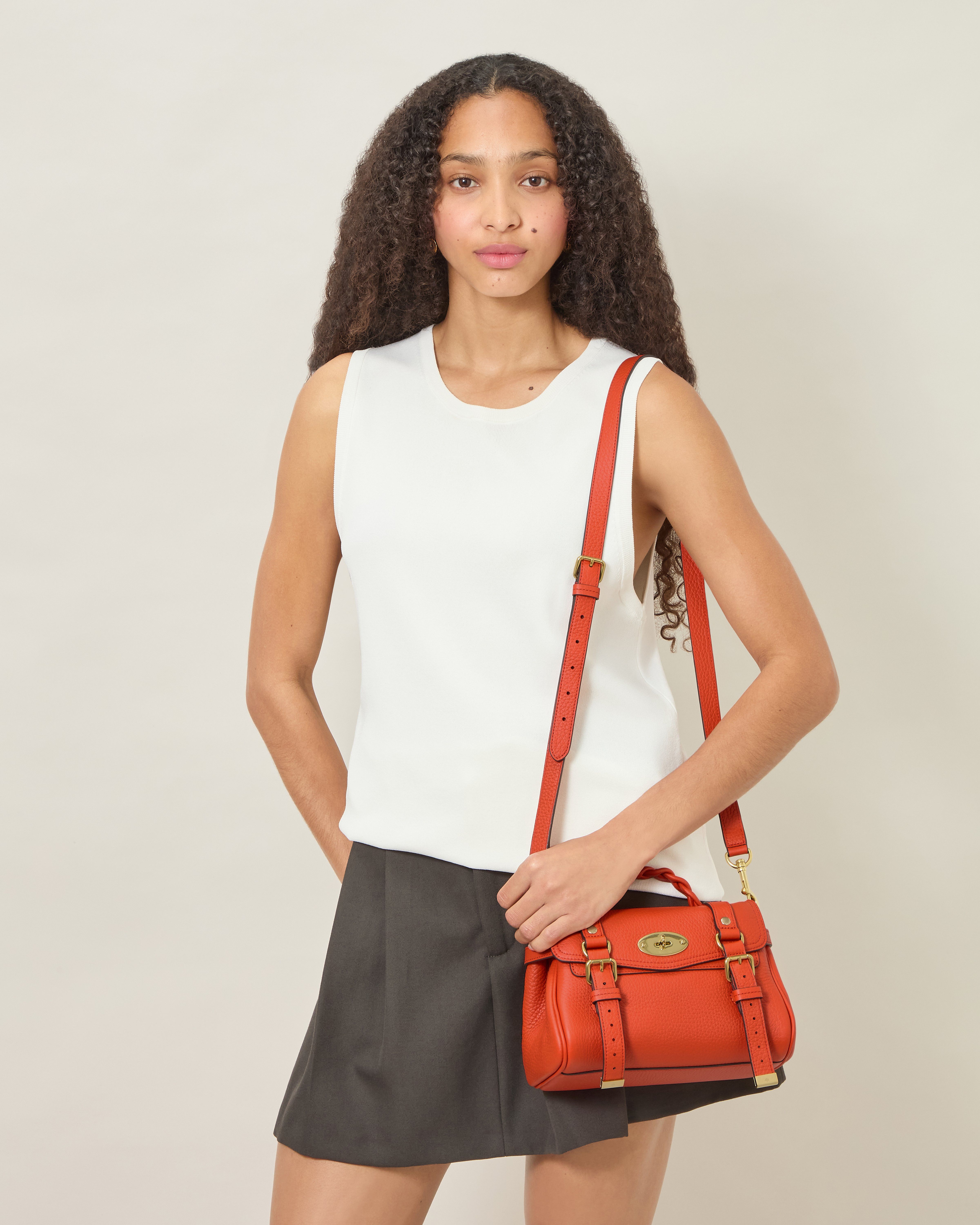 Mulberry | Mini Alexa | Coral Orange Heavy Grain | Women