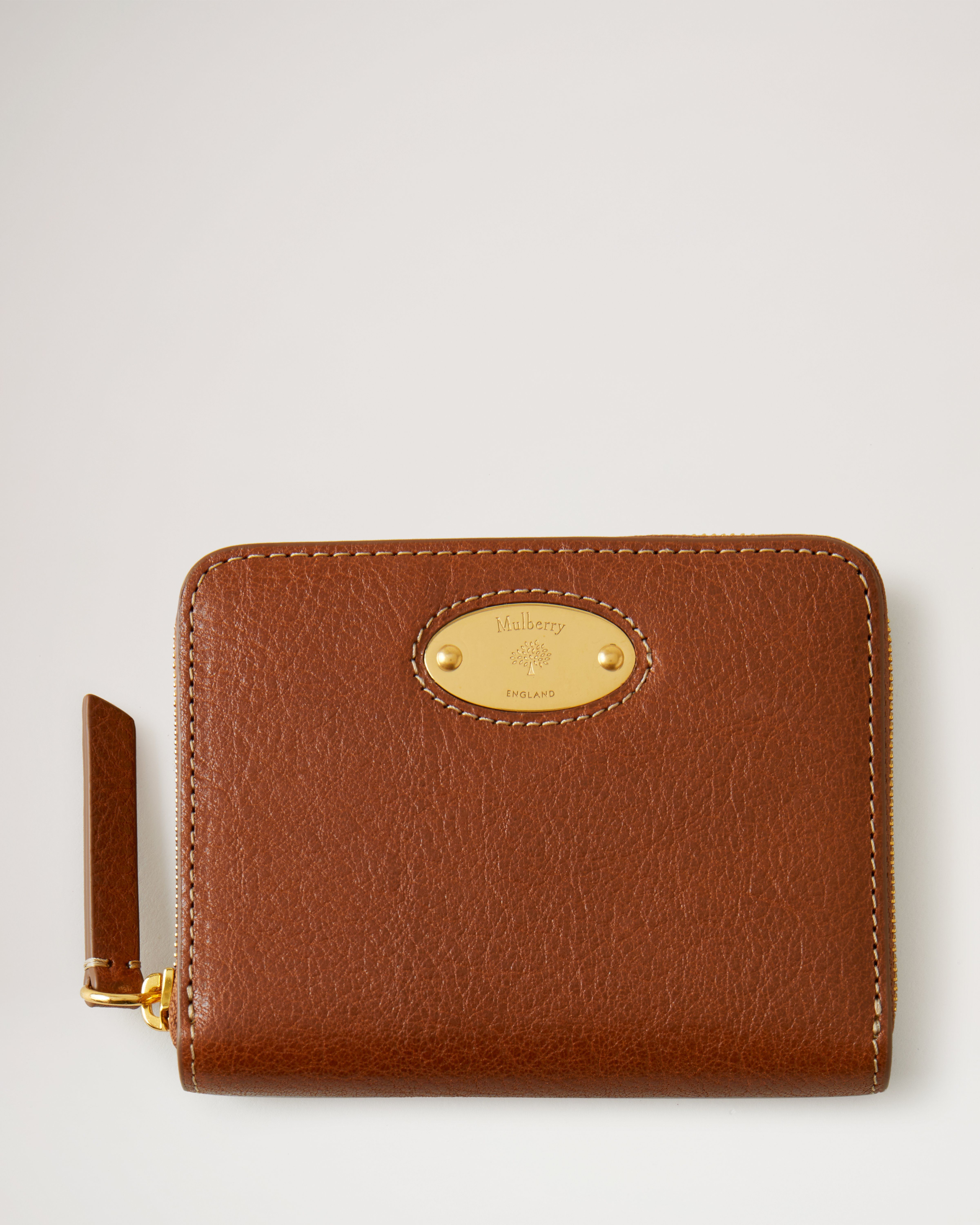 Mulberry Plaque Small Zip Around Purse Oak NVT Women Mulberry