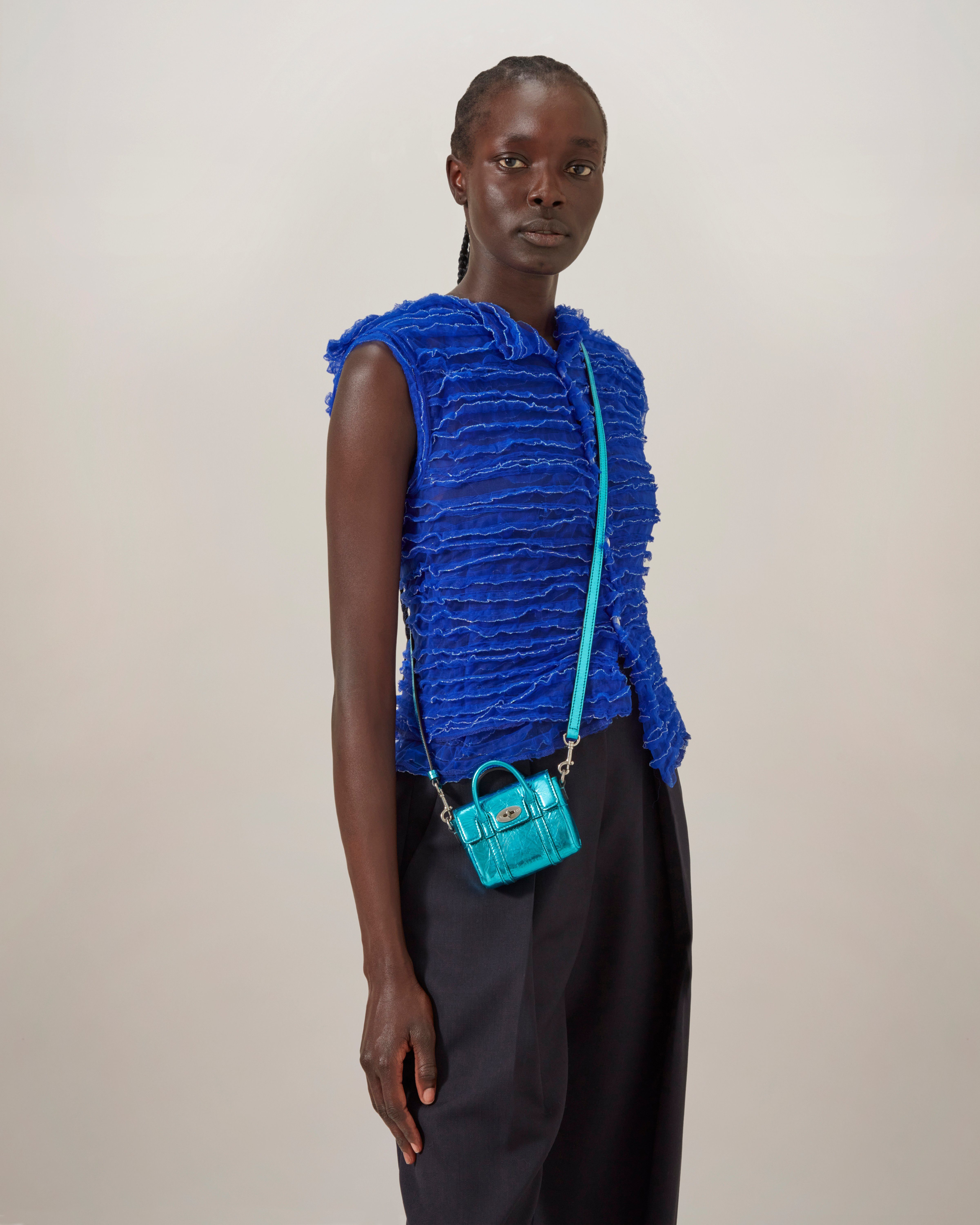 Micro Bayswater Portobello Blue Crinkled Metallic Leather Bayswater