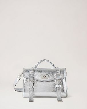 Vintage Authentic Mulberry Silver Leather Metallic Handbag United Kingdom  LARGE For Sale at 1stDibs