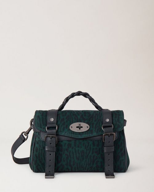 Mini Alexa Mulberry Green Black Leopard Printed Suede Women