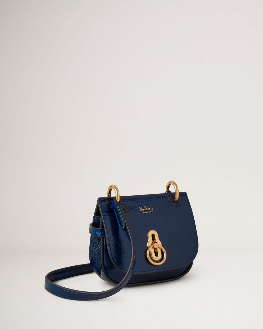 Vintage Mulberry England Navy Blue Leather Textured Crossbody Shoulder Bag