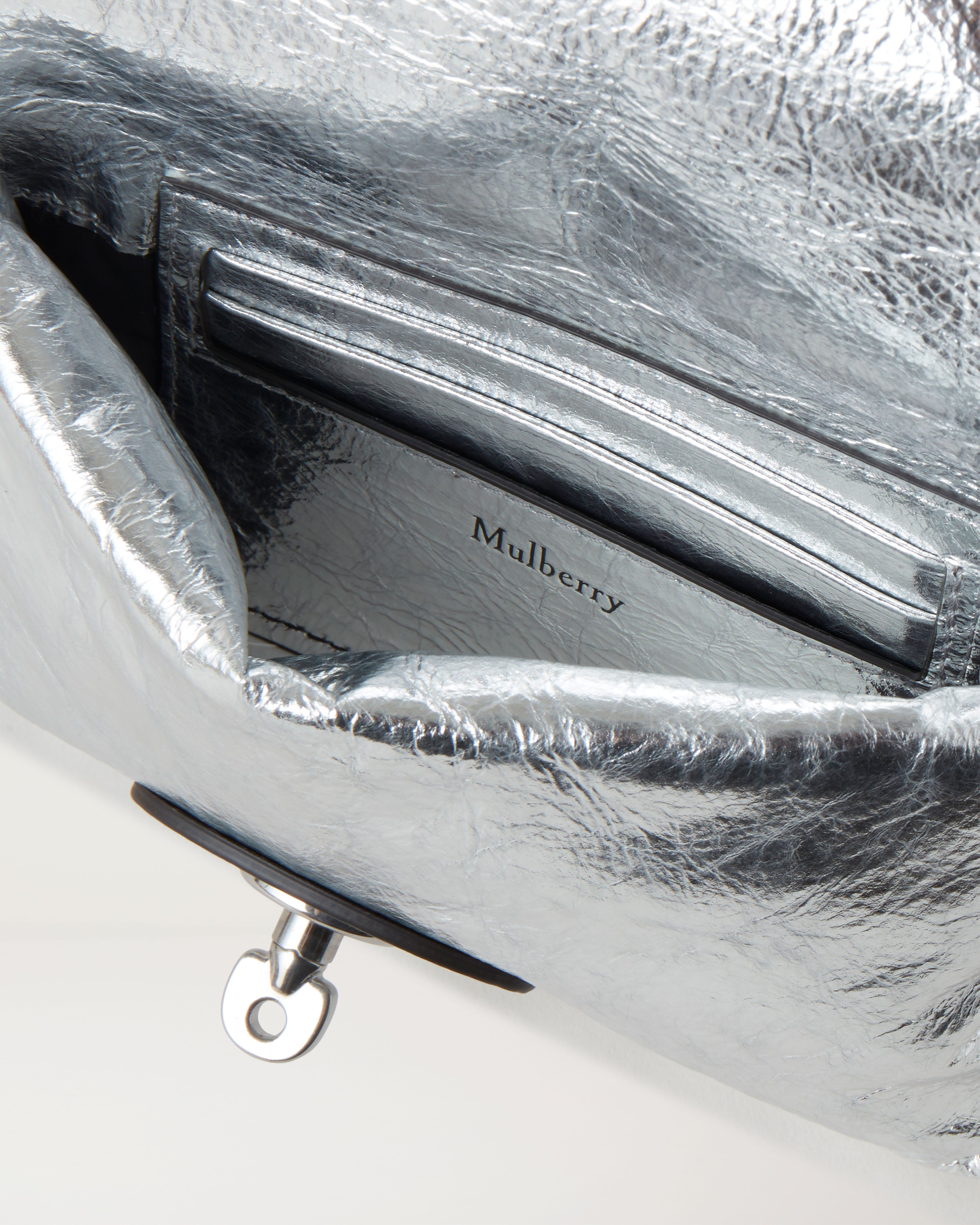 Tiny Softie | Silver Crinkled Metallic Leather | Softie | Mulberry