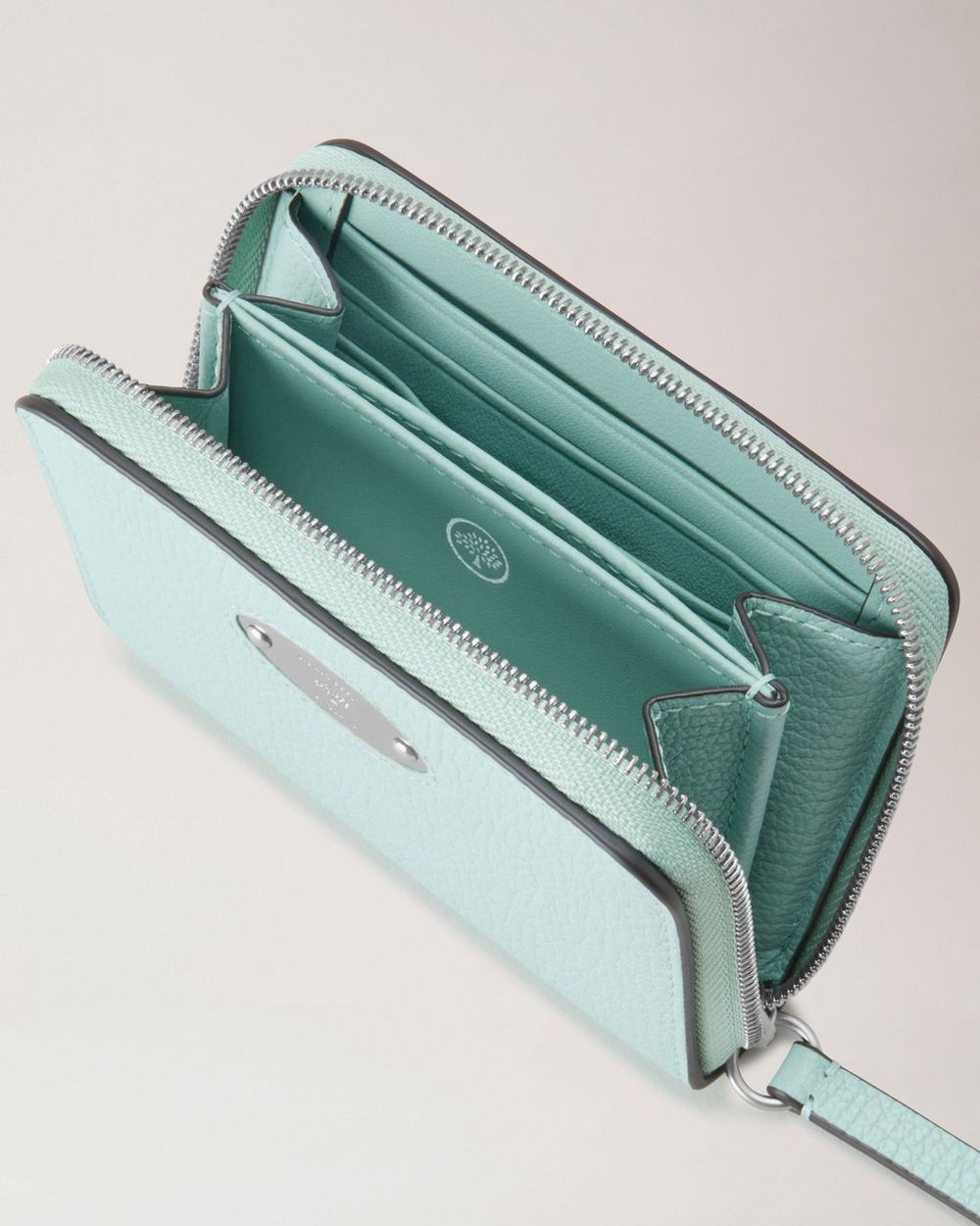 Mulberry Plaque Small Zip Around Purse Acrylic Green High Shine Goat