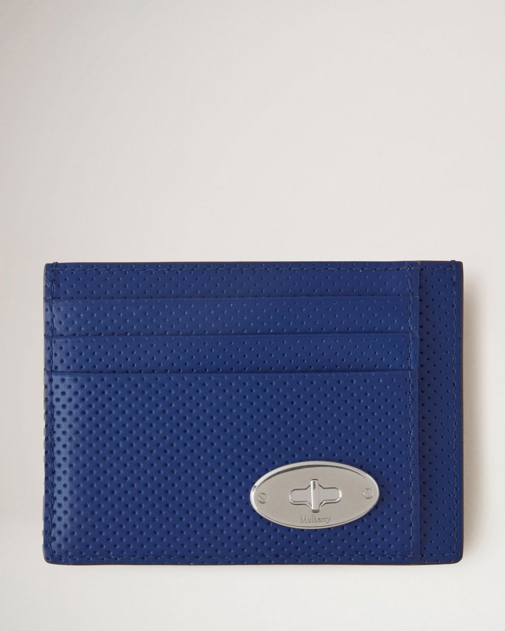 Card Holder Pigment Blue Perforated Leather Women Mulberry