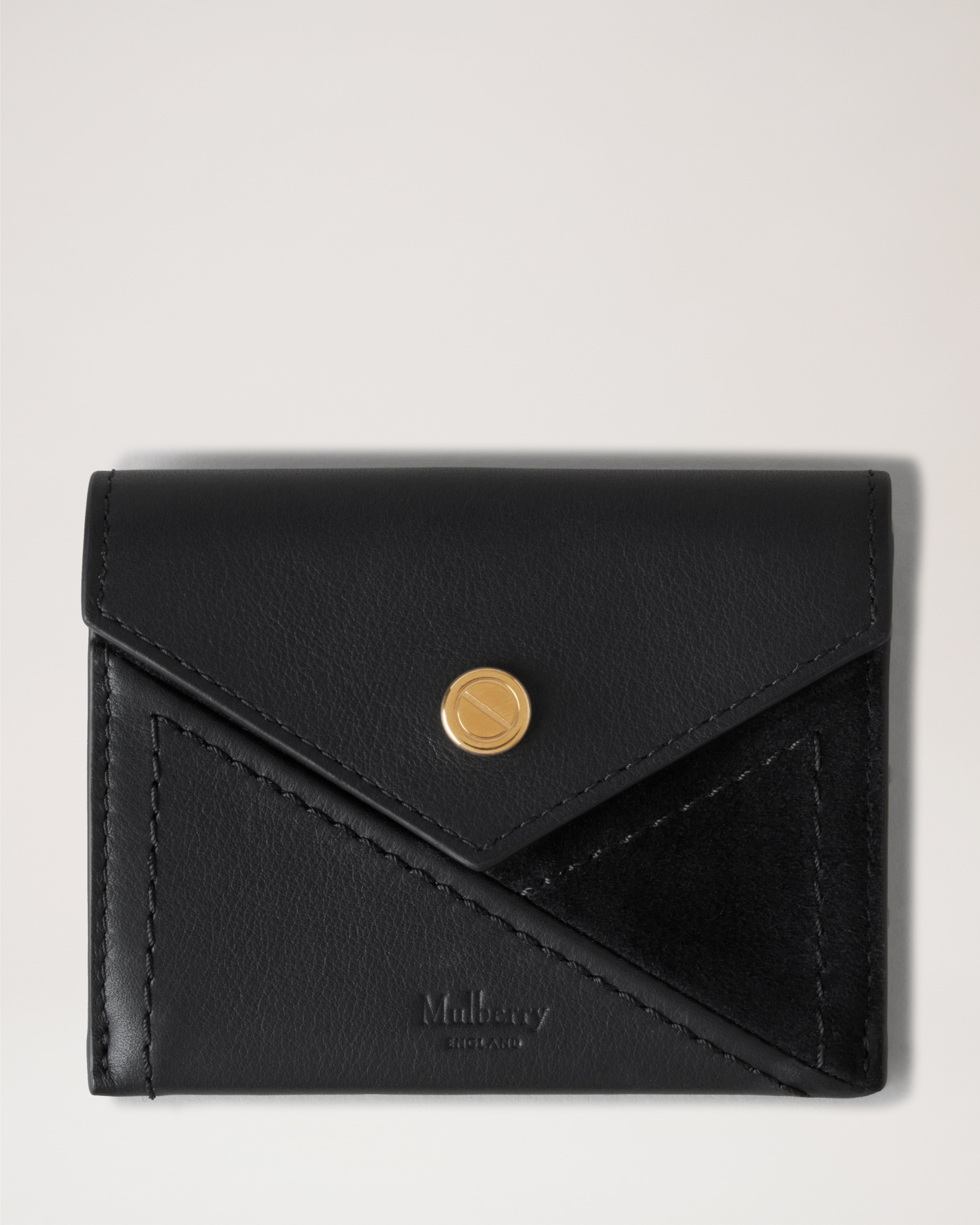 M Zipped Credit Card Slip Black Matte Smooth Calf & Goat Suede