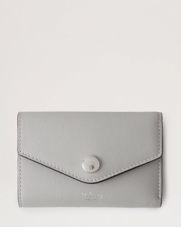 Folded Multi Card Wallet Pale Grey Micro Classic Grain Women Mulberry