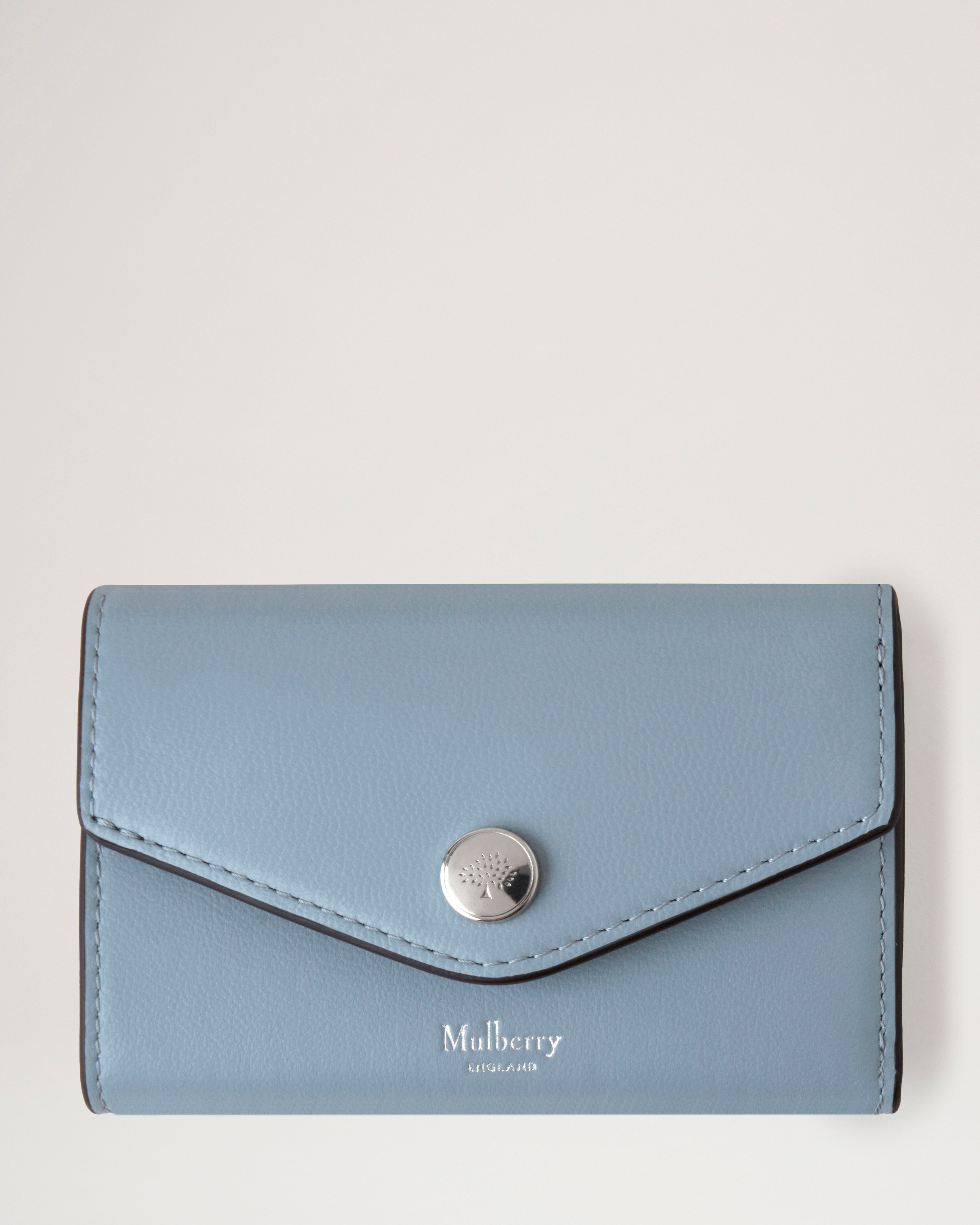 Folded Multi Card Wallet Poplin Blue Micro Classic Grain Women Mulberry