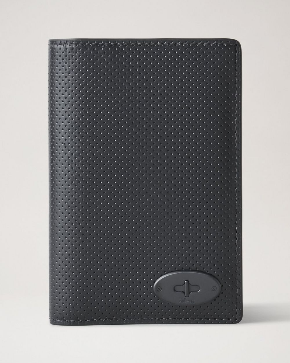 Passport Cover Black Perforated Leather Women Mulberry