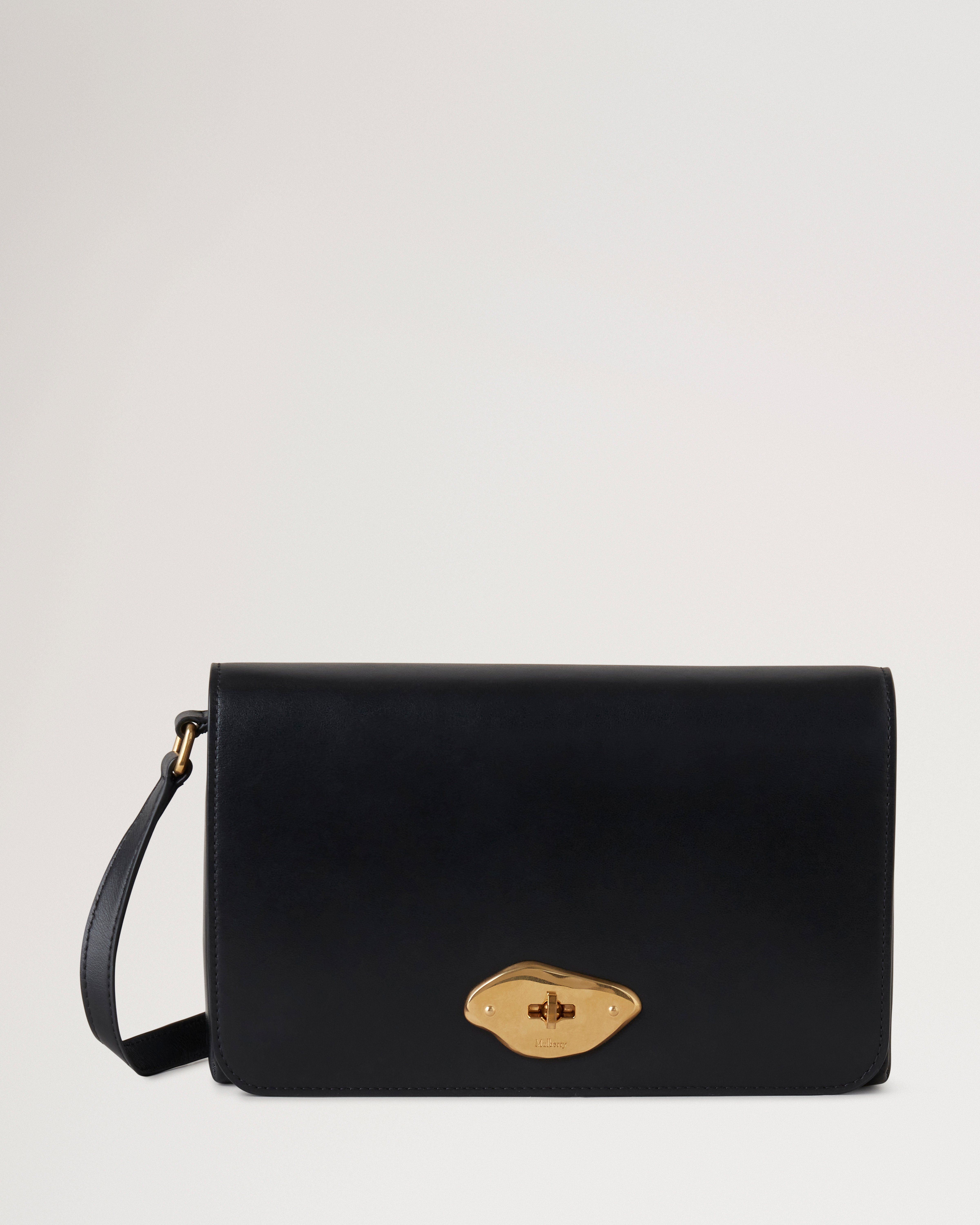 Lana Wallet on Strap | Black High Gloss Leather | Women | Mulberry