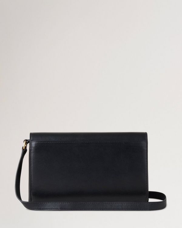 Lana Wallet on Strap | Black High Gloss Leather | Women | Mulberry