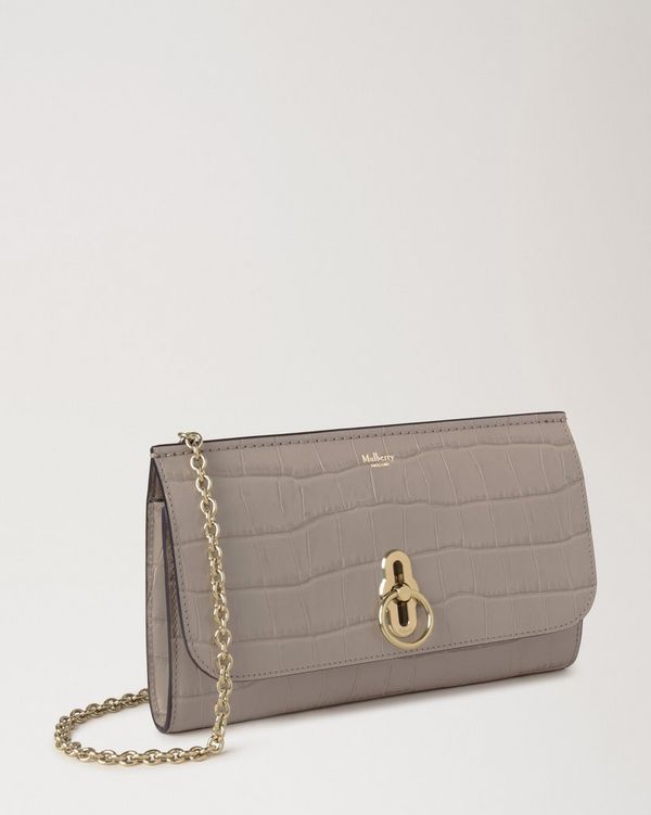 Mulberry | Amberley Clutch | Cashmere Taupe Shiny Small Croc