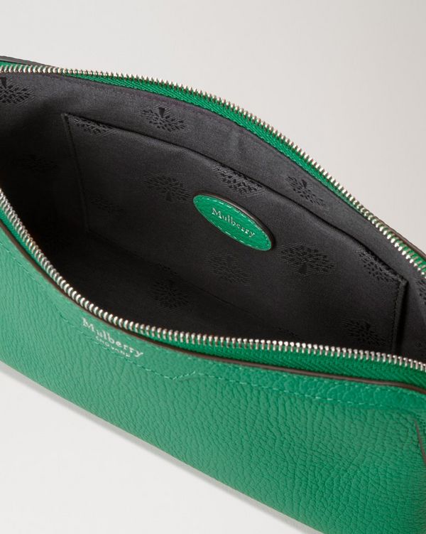 Small Cosmetic Pouch Lawn Green High Shine Leather Women Mulberry