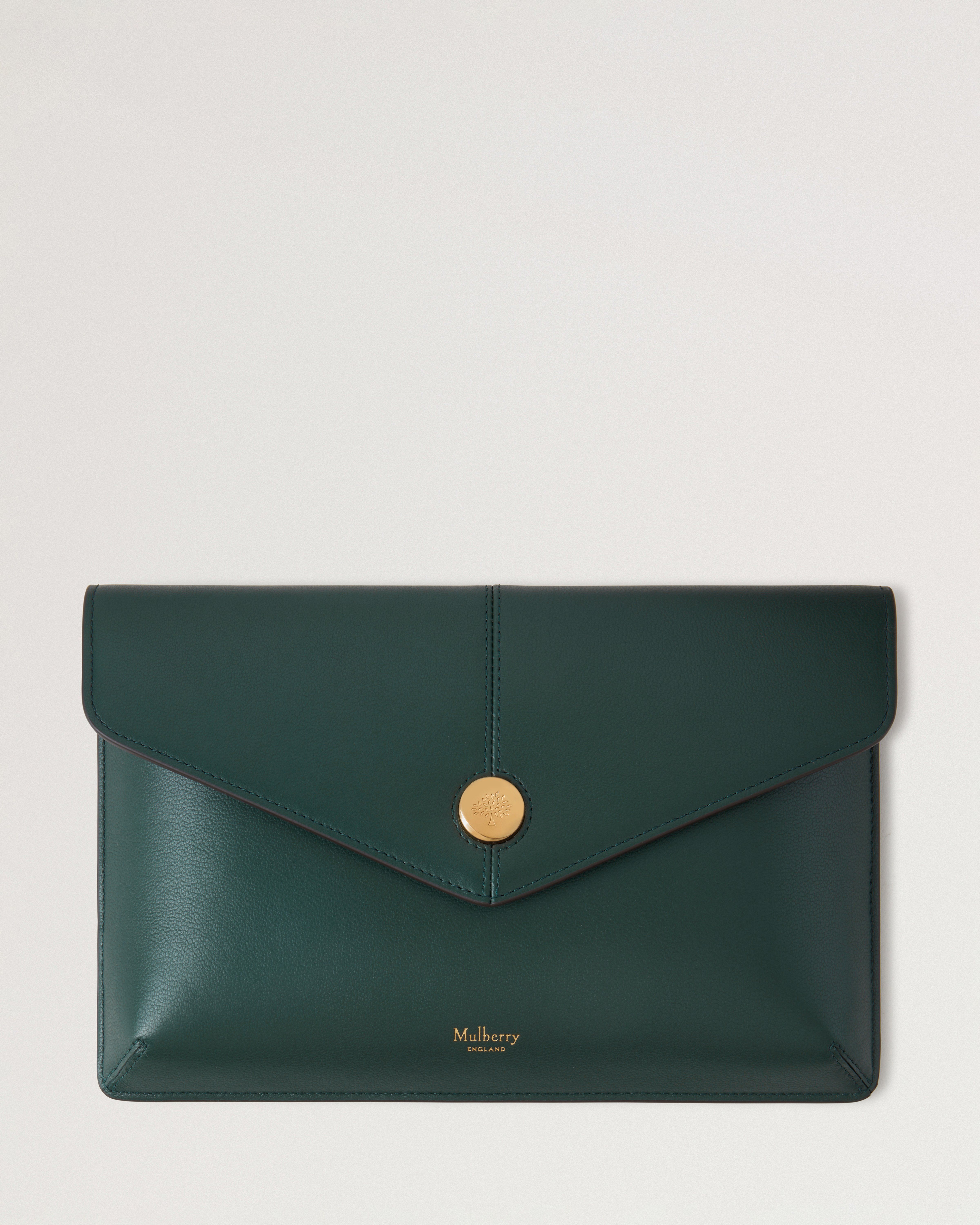 Mulberry Women s Press Stud Leather Envelope Pouch Green Clutches