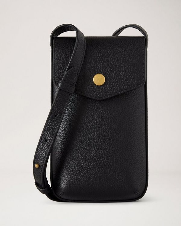 Mulberry | Press Stud Phone Pouch | Black Small Classic Grain