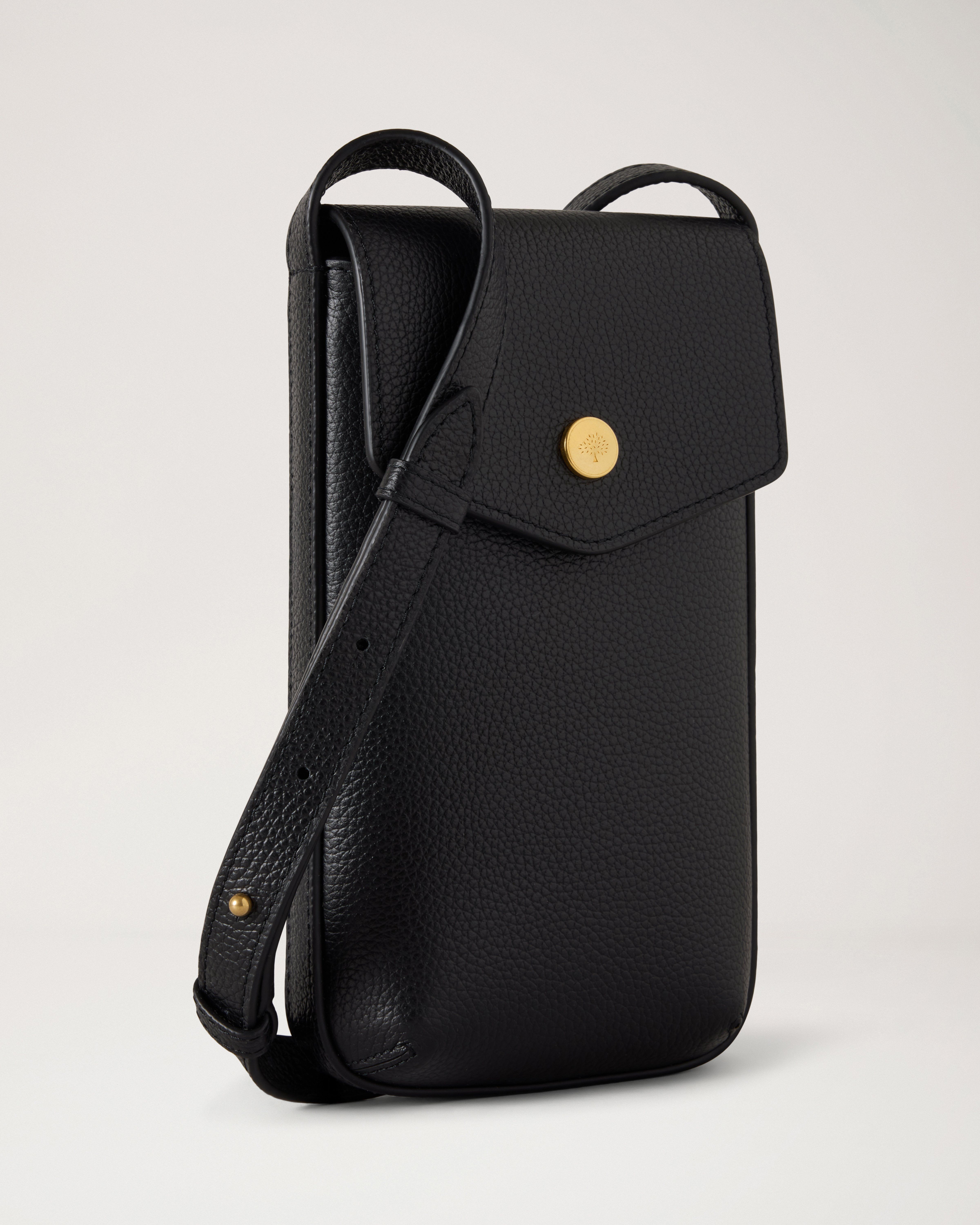 Mulberry | Press Stud Phone Pouch | Black Small Classic Grain