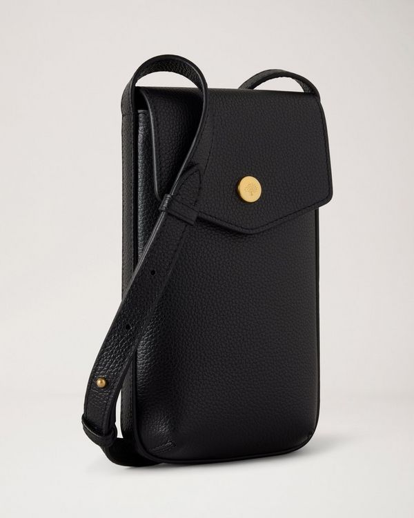Mulberry | Press Stud Phone Pouch | Black Small Classic Grain