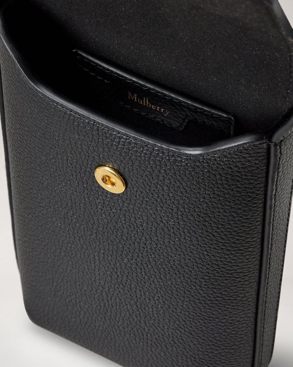 Mulberry | Press Stud Phone Pouch | Black Small Classic Grain