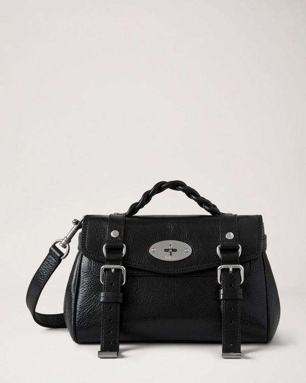 Mulberry | Mini Alexa | Black High Shine Leather | Top Handle Bags