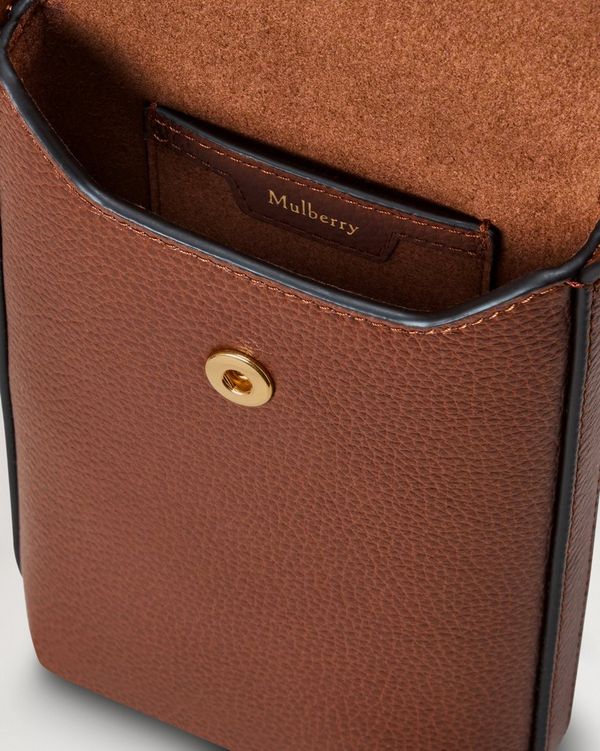 Mulberry | Press Stud Phone Pouch | Oak Two-Tone Small Classic Grain