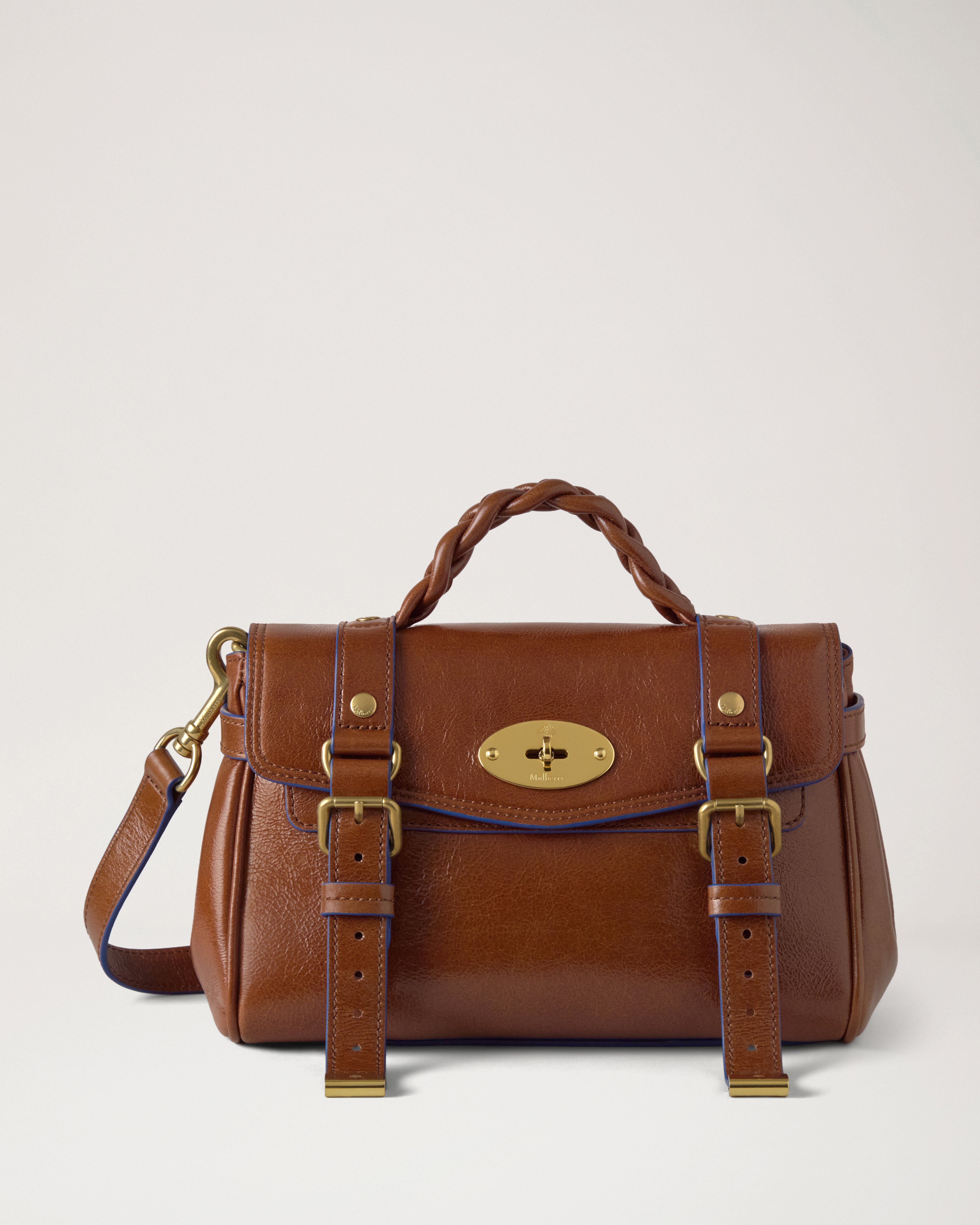 Mulberry | Mini Alexa | Oak & Pigment Blue Smooth Glossy Leather