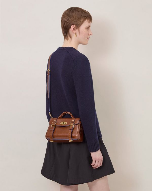 Mulberry | Mini Alexa | Oak & Pigment Blue Smooth Glossy Leather