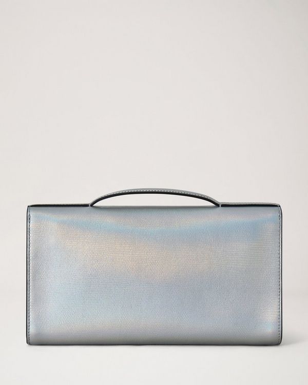 Mulberry | Lily Clutch | Silver Iridescent Lizard Embossed Leather