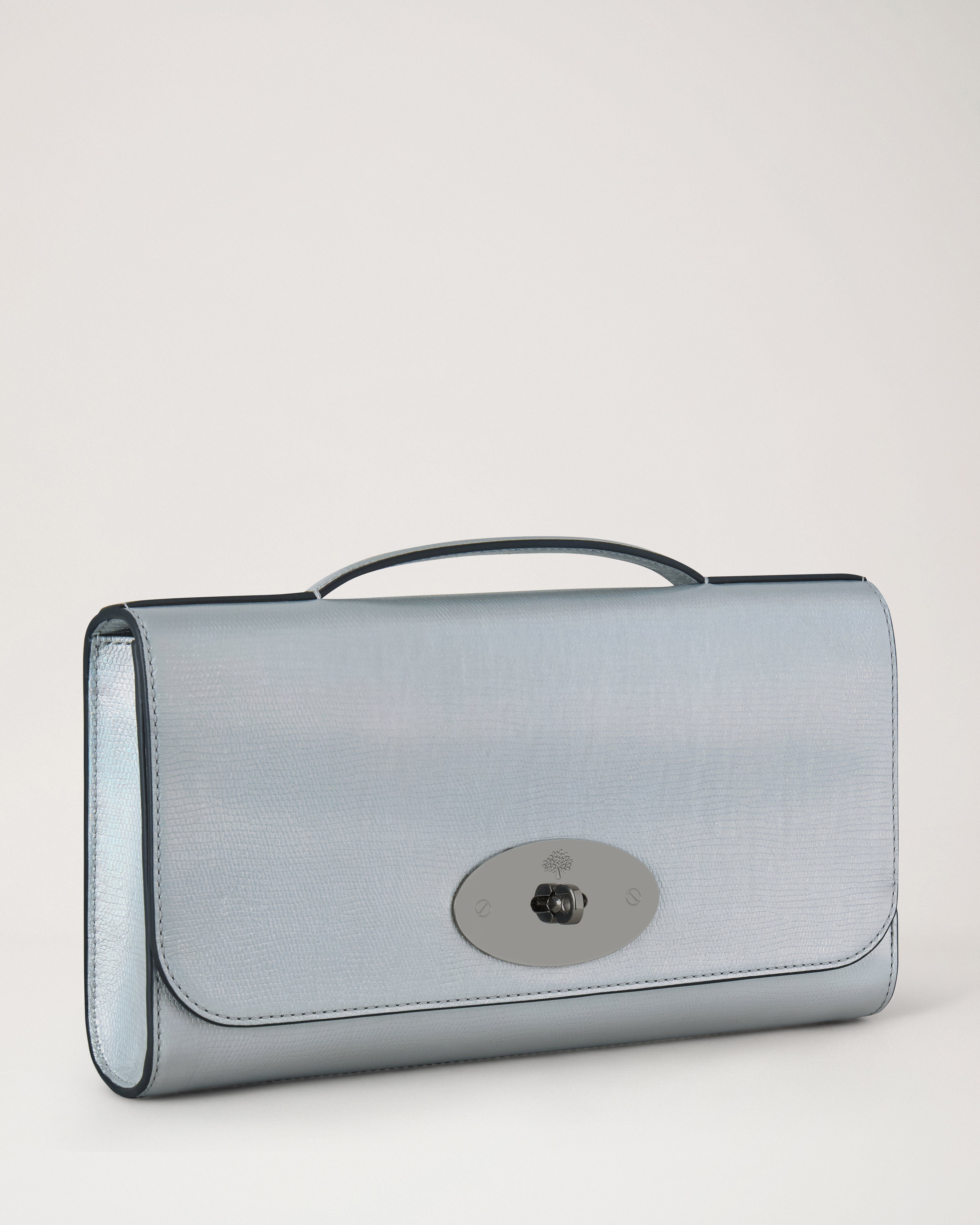 Mulberry | Lily Clutch | Silver Iridescent Lizard Embossed Leather