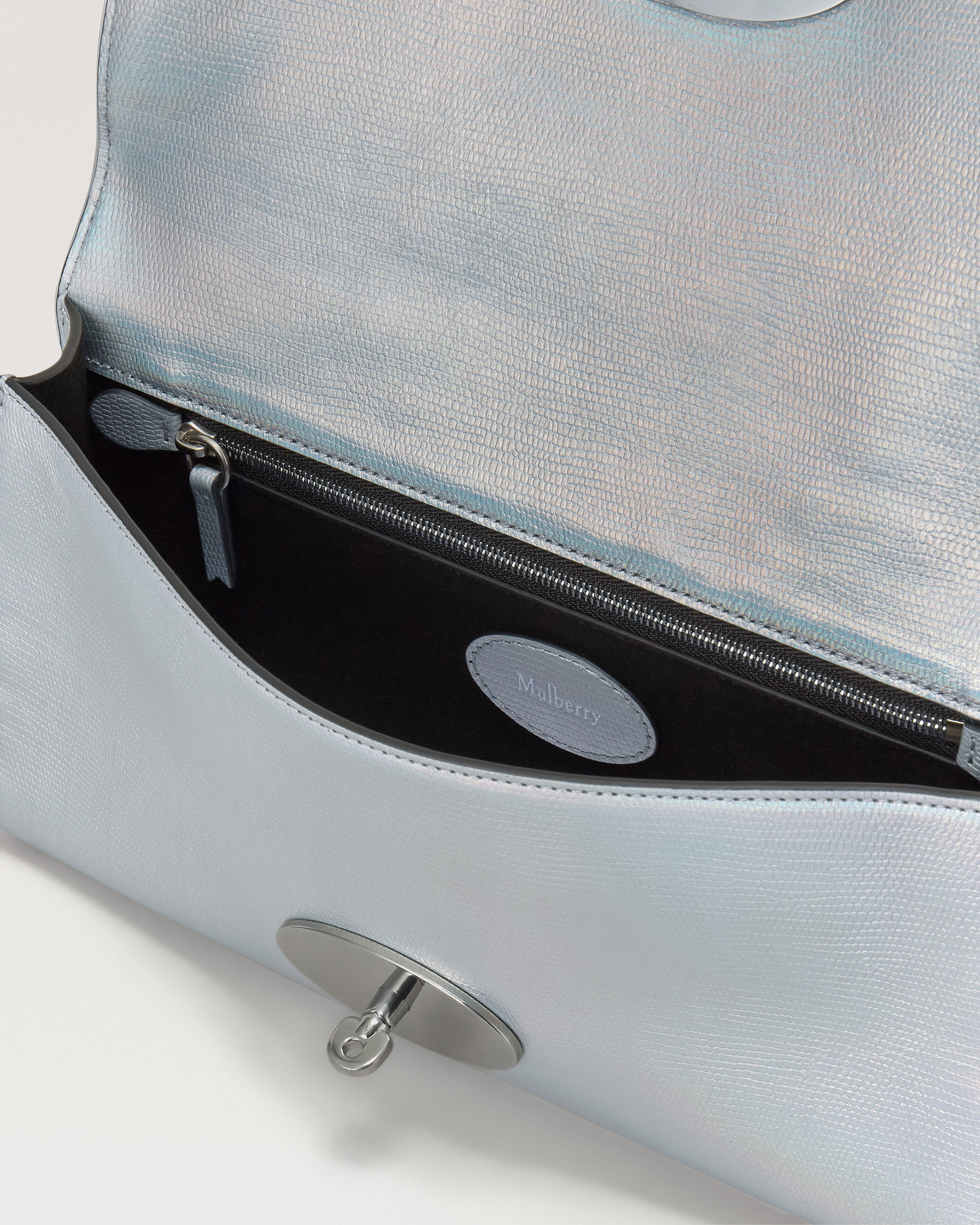 Mulberry | Lily Clutch | Silver Iridescent Lizard Embossed Leather