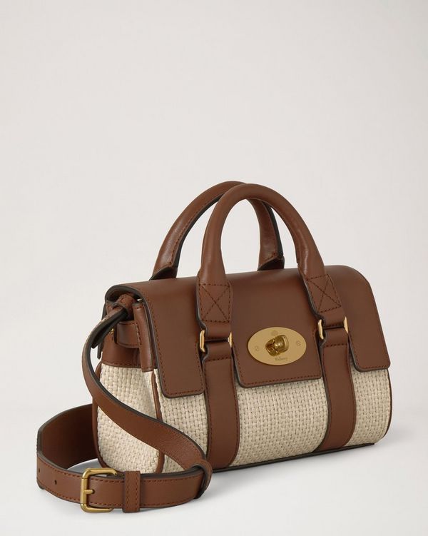 Mulberry | Mini Bayswater | Ecru & Bright Oak Raffia & Leather Trim