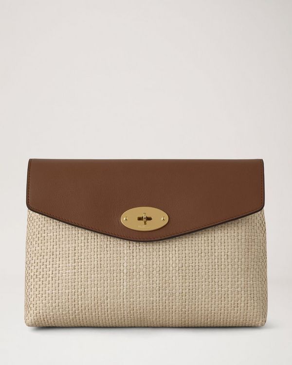 Mulberry | Large Darley Cosmetic Pouch | Ecru & Bright Oak Raffia